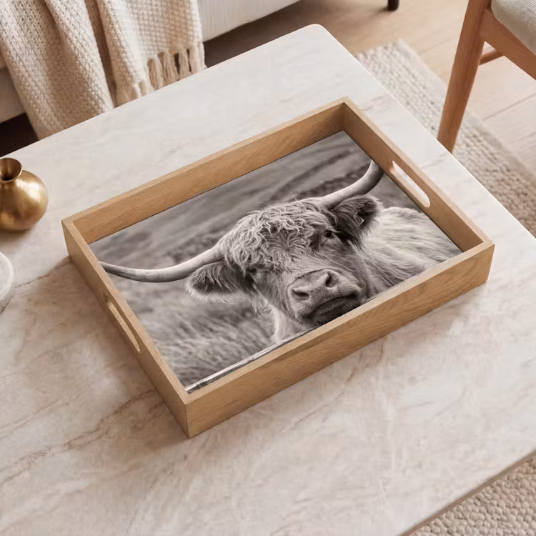 Vassoio - Highlander scozzese - Nero - Bianco - Legno — 2