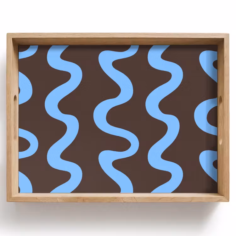 Vassoio - Linee sinuose - Blu - Marrone - Minimalista — 1