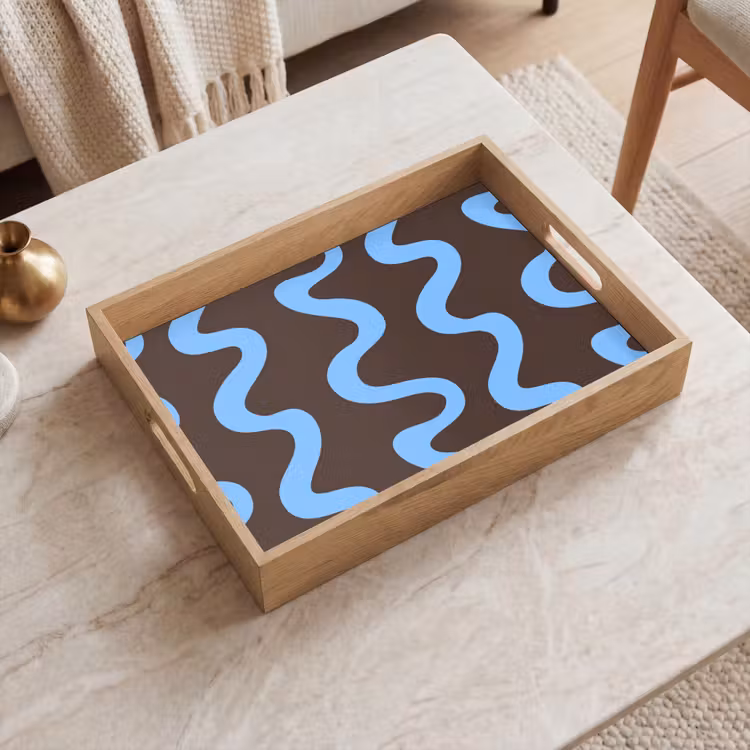 Vassoio - Linee sinuose - Blu - Marrone - Minimalista — 2