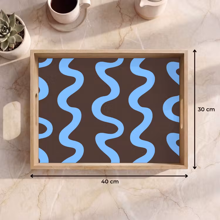 Vassoio - Linee sinuose - Blu - Marrone - Minimalista — 7