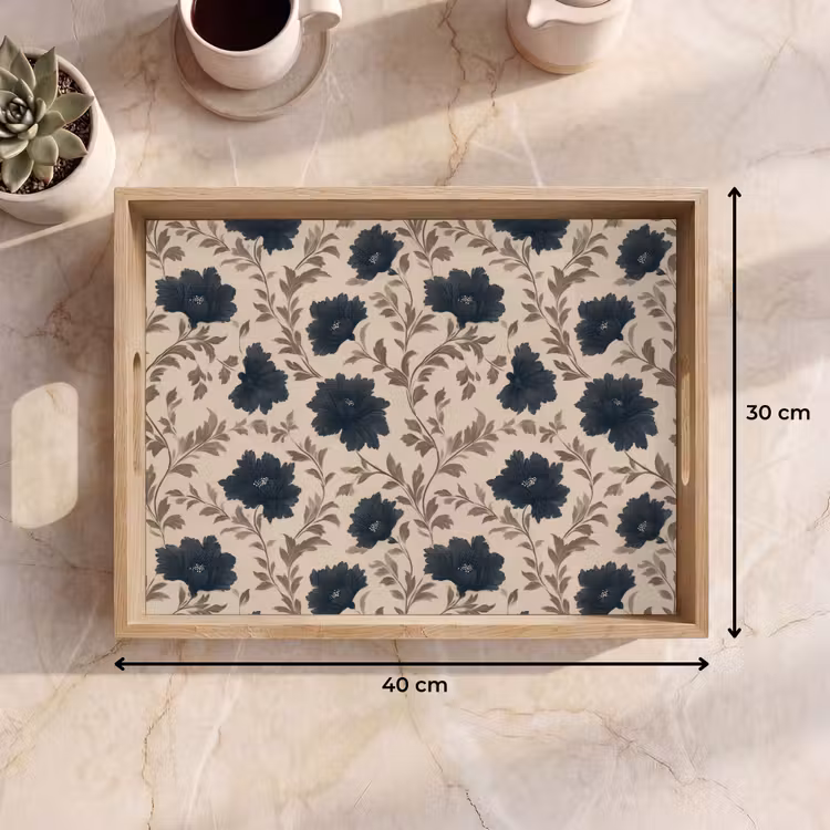 Vassoio - Motivo - Fiori - Nero - Beige — 7