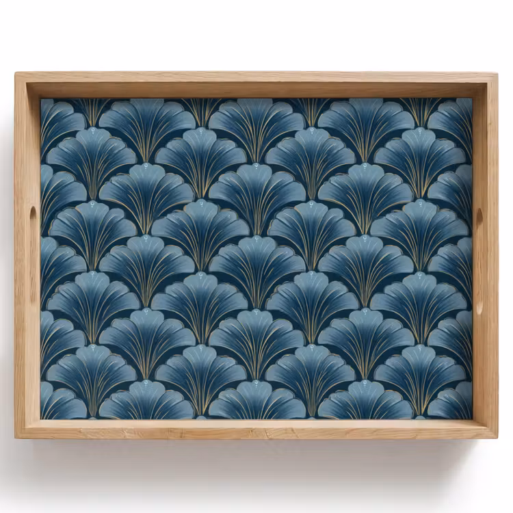 Vassoio - Motivo - Foglia di ginkgo - Blu — 1