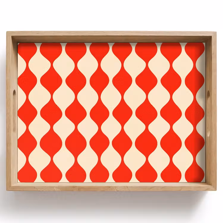 Vassoio - Motivo ondulato - Retrò - Rosso - Beige — 1