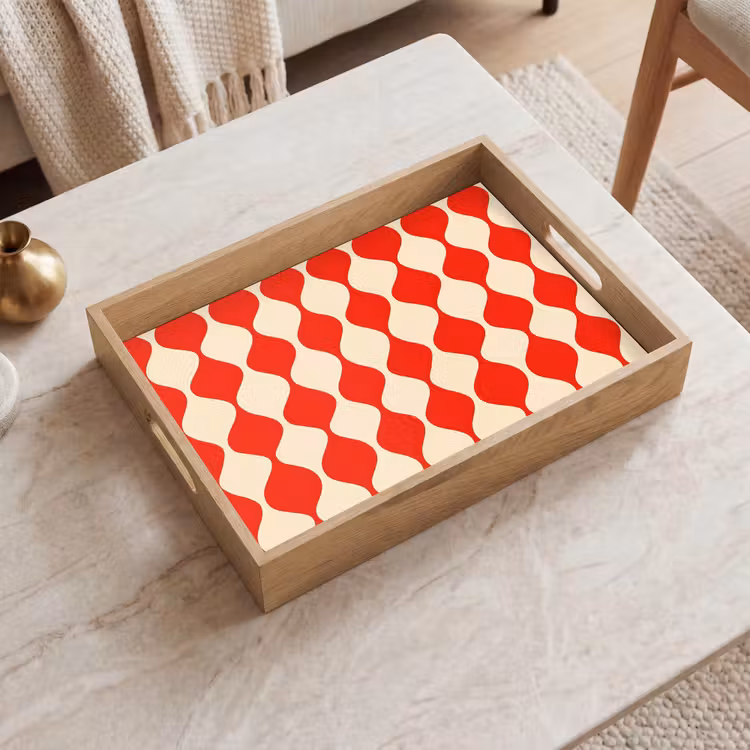 Vassoio - Motivo ondulato - Retrò - Rosso - Beige — 2