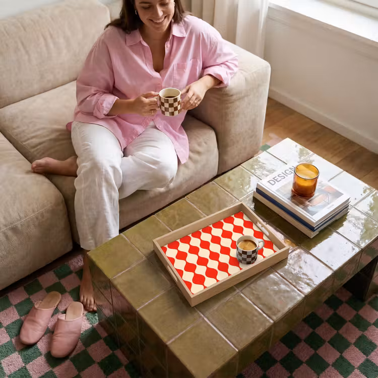 Vassoio - Motivo ondulato - Retrò - Rosso - Beige — 4