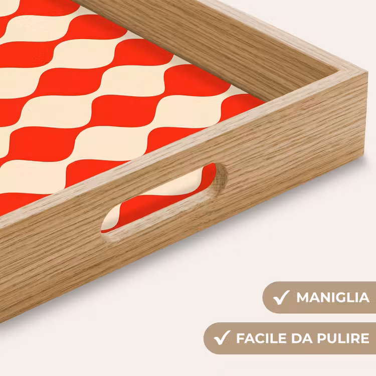Vassoio - Motivo ondulato - Retrò - Rosso - Beige — 8