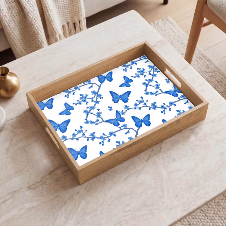 Vassoio - Farfalla - Fiori - Blu — 2