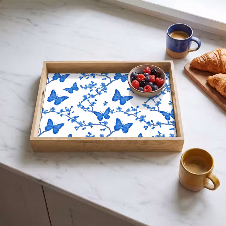 Vassoio - Farfalla - Fiori - Blu — 3