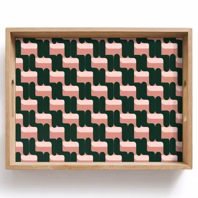Vassoio - Motivo a treccia - Verde - Rosa - Geometrico — 1