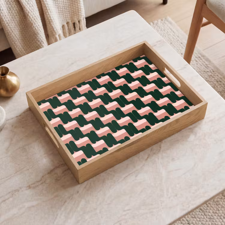 Vassoio - Motivo a treccia - Verde - Rosa - Geometrico — 2