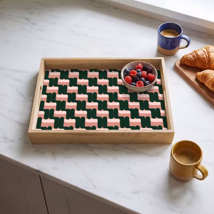 Vassoio - Motivo a treccia - Verde - Rosa - Geometrico — 3