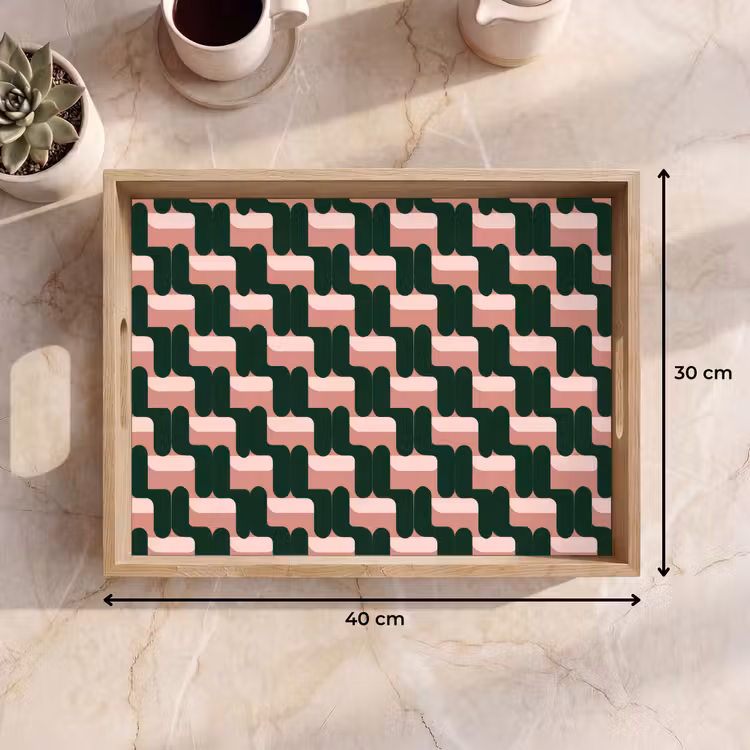 Vassoio - Motivo a treccia - Verde - Rosa - Geometrico — 7