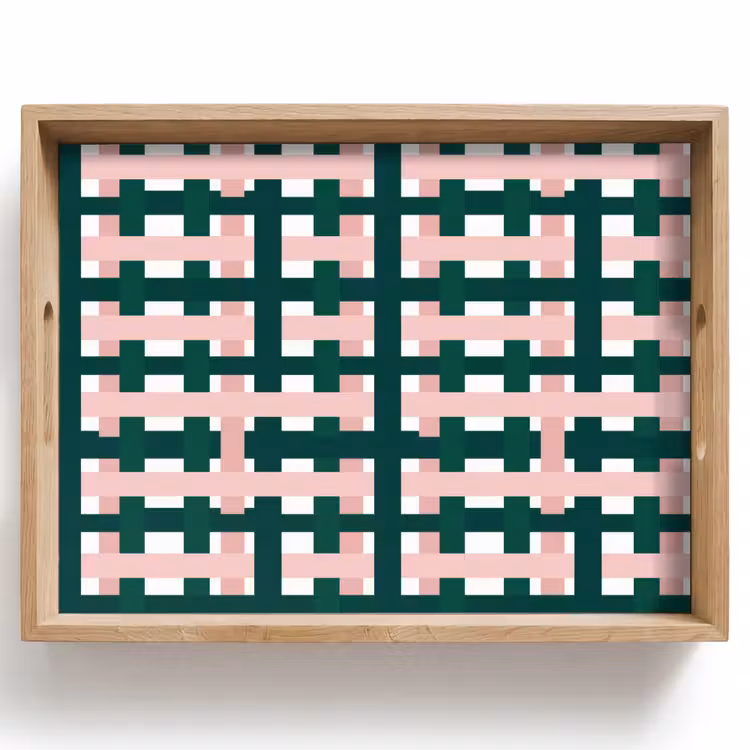 Vassoio - Motivo a treccia - Verde - Rosa - Grafica — 1