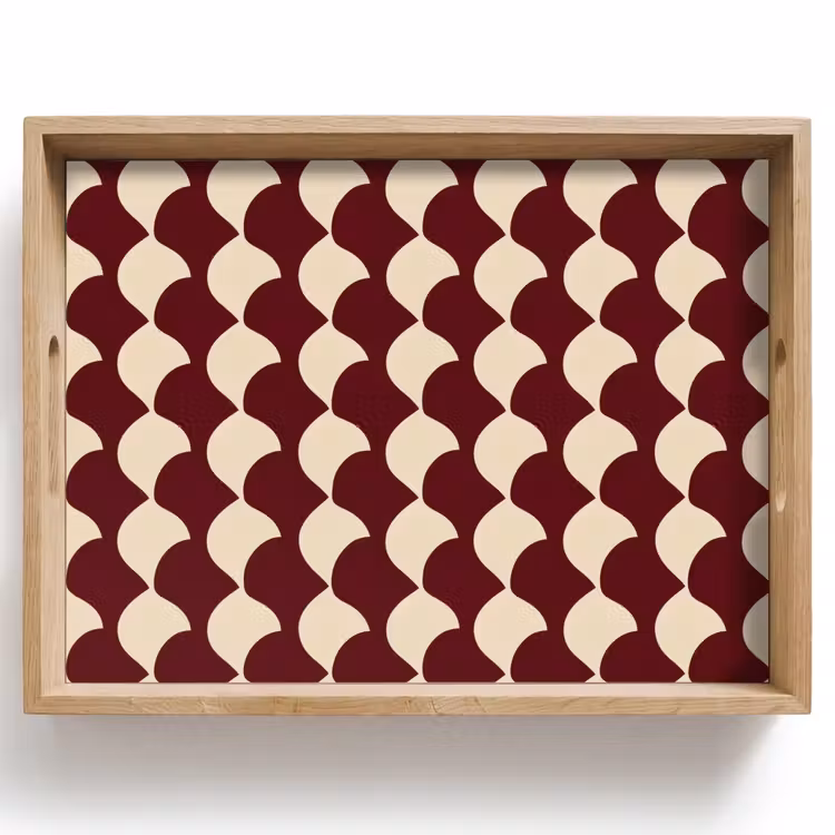 Vassoio - Rosso - Disegno di piastrelle - Crema — 1