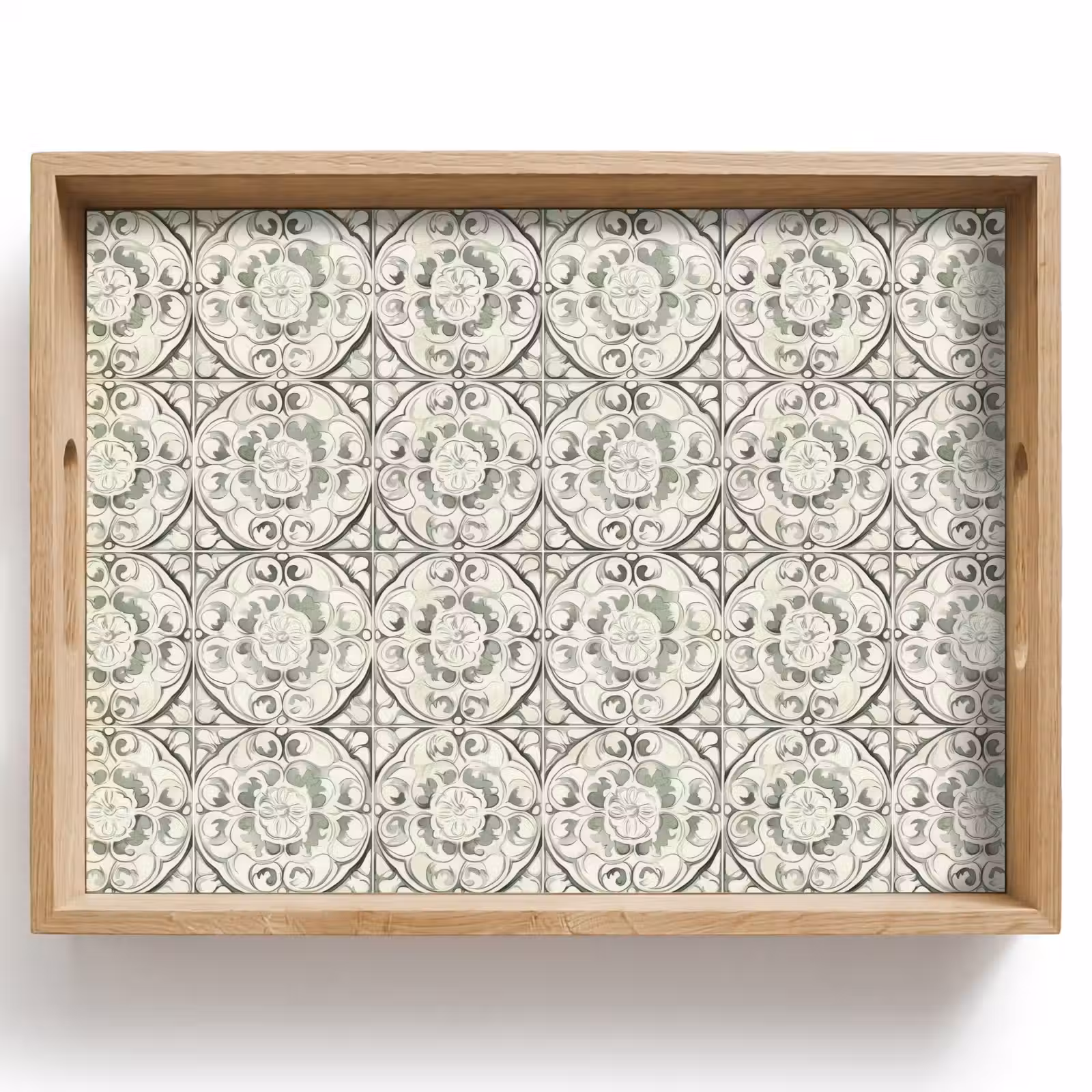 Vassoio - Ornamento riccio - Piastrella - Verde — 1