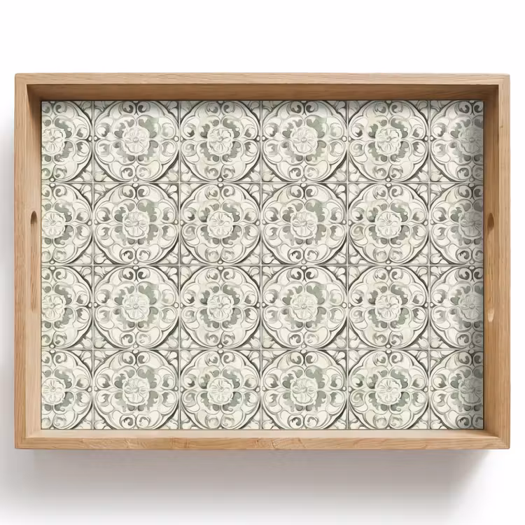 Vassoio - Ornamento riccio - Piastrella - Verde — 1