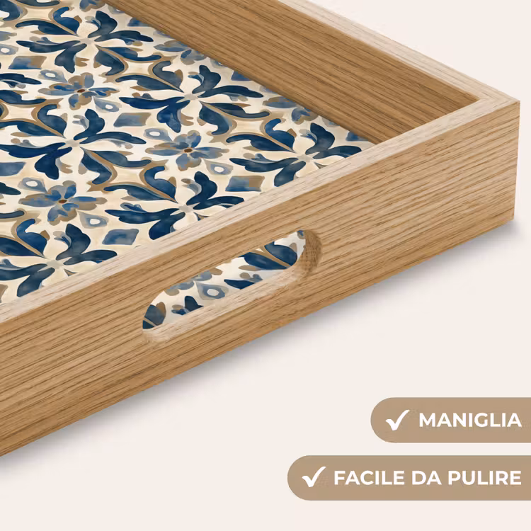 Vassoio - Piastrella - Motivo - Blu - Beige — 8