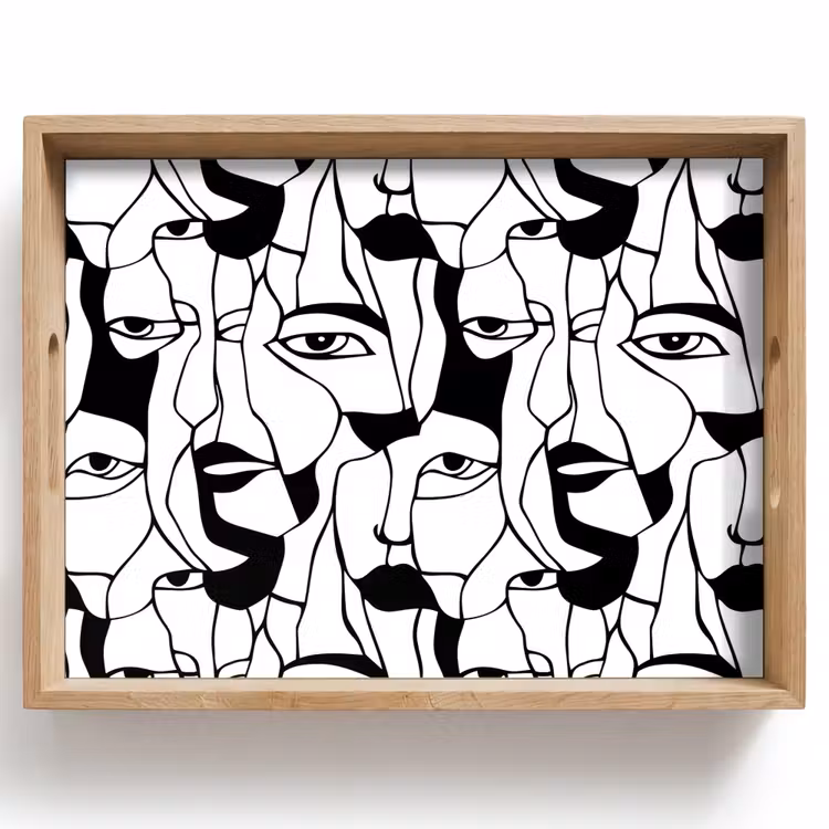 Vassoio - Linee - Volti - Nero - Bianco — 1