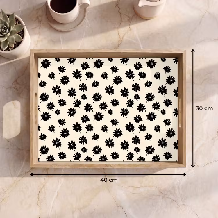 Vassoio - Margherite - Grafica - Nero - Beige — 7