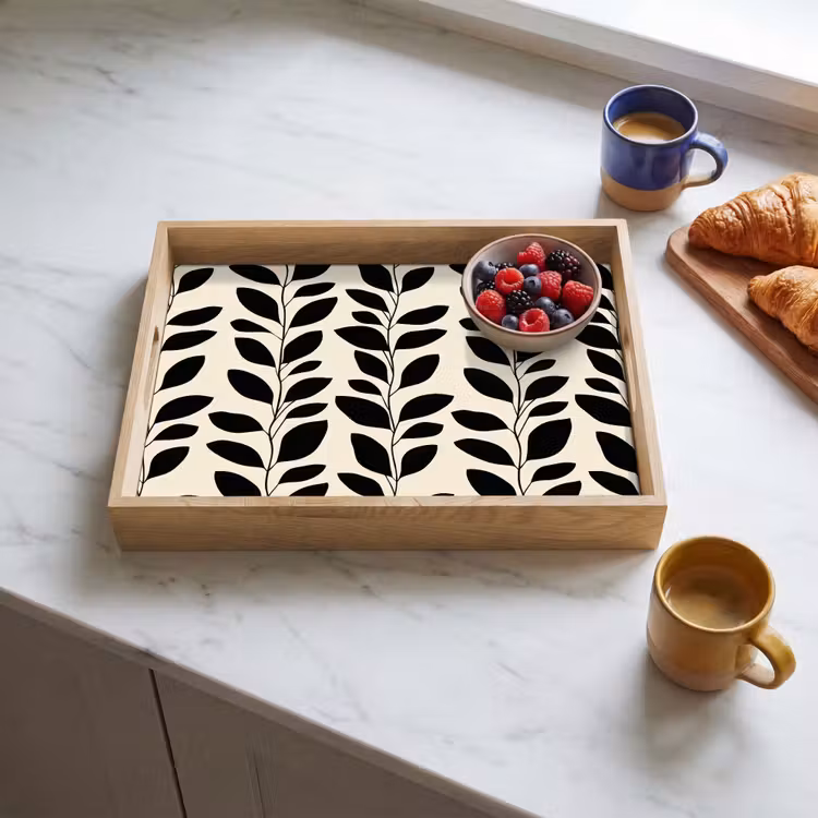 Vassoio - Botanico - Motivo - Nero - Beige — 3