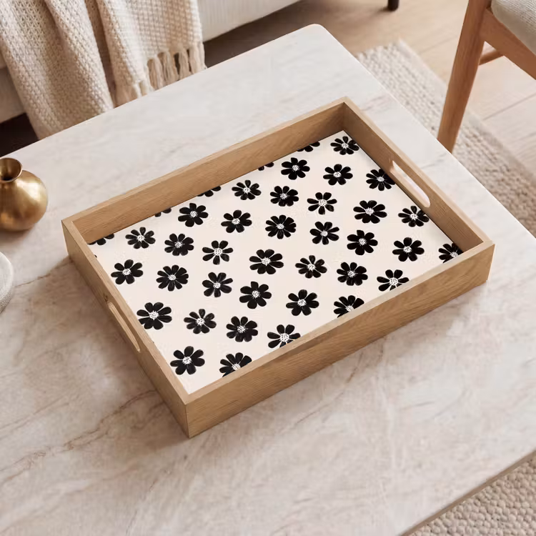 Vassoio - Grafica - Margherite - Nero - Beige — 2