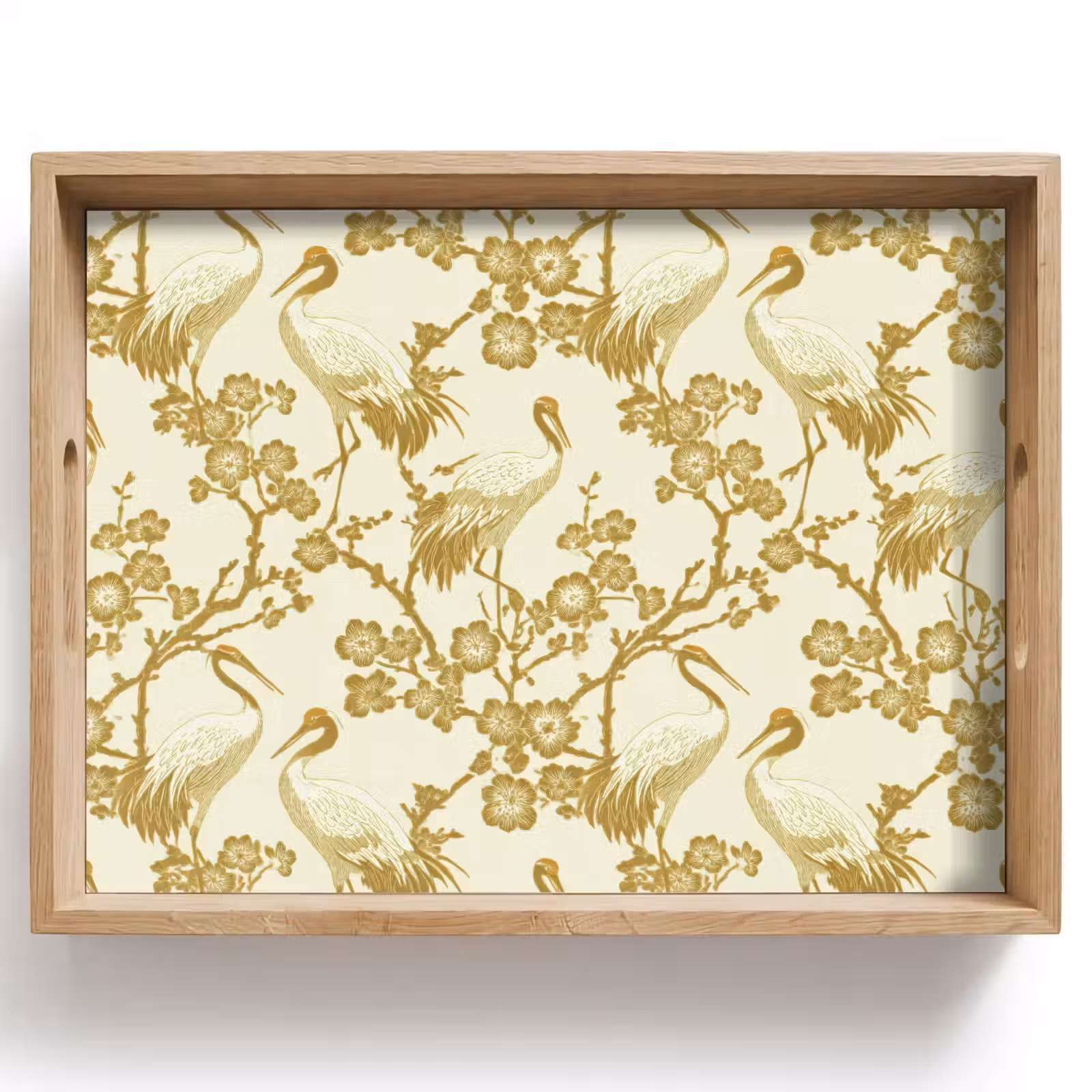 Vassoio - Gru - Fiori di ciliegio - Oro — 1