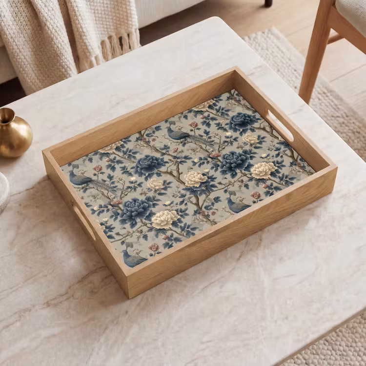 Vassoio - Pavone - Fiori - Blu — 2
