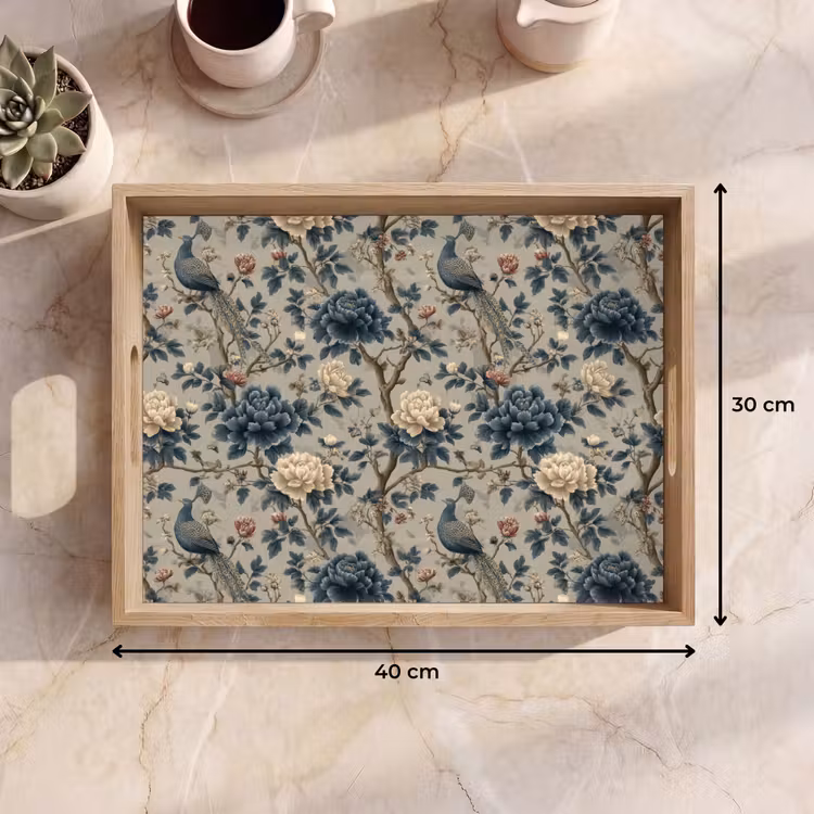 Vassoio - Pavone - Fiori - Blu — 7