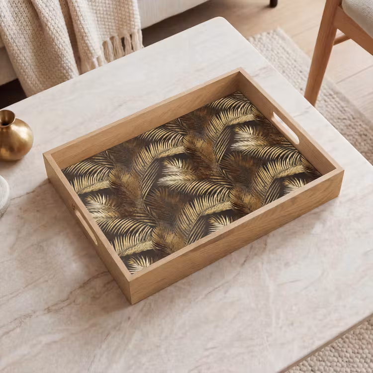 Vassoio - Tropicale - Foglie - Oro — 2