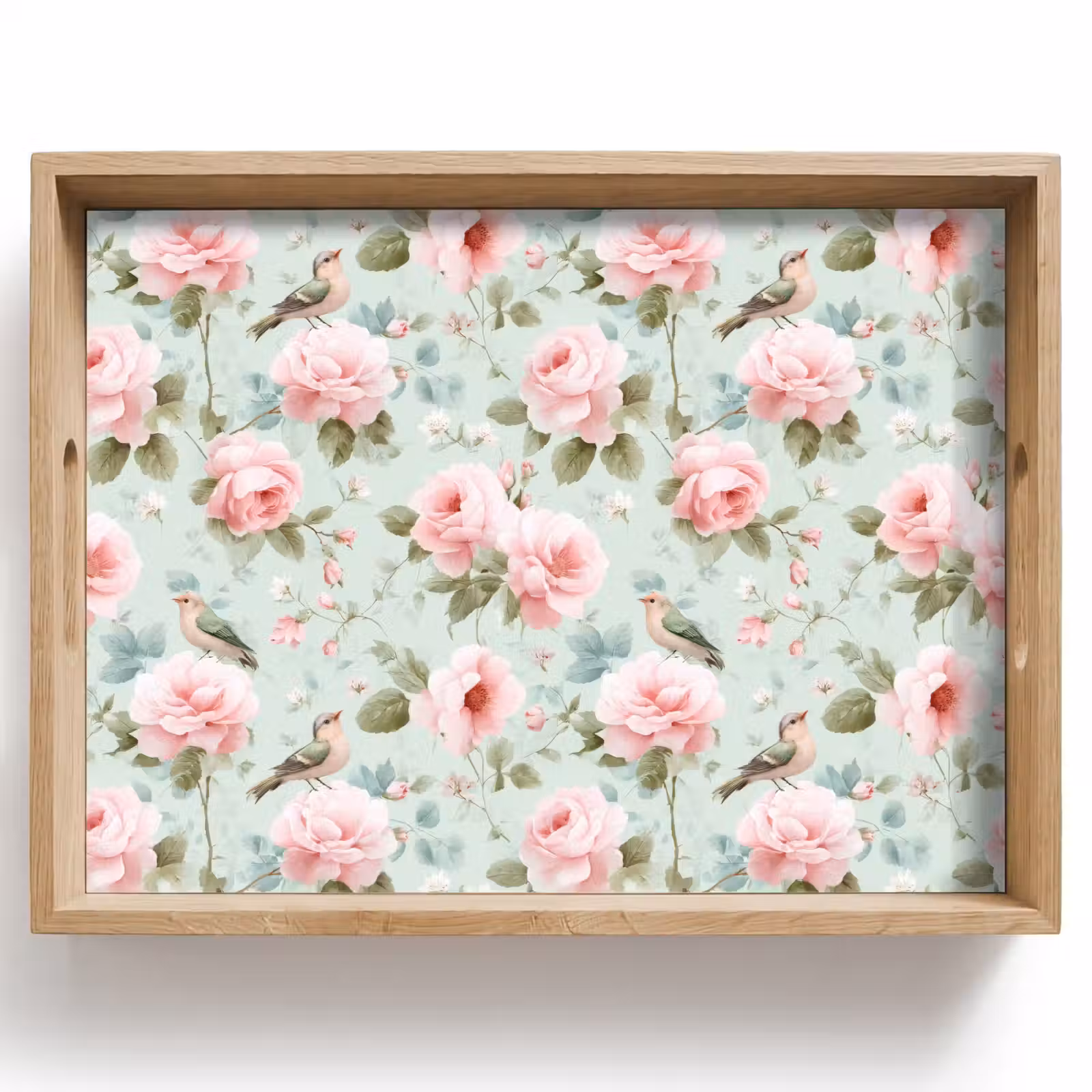Vassoio - Rose - Uccelli - Pastello - Colorato — 1