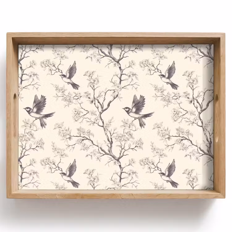 Vassoio - Rami - Uccelli - Beige — 1