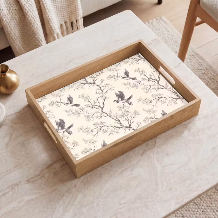 Vassoio - Rami - Uccelli - Beige — 2