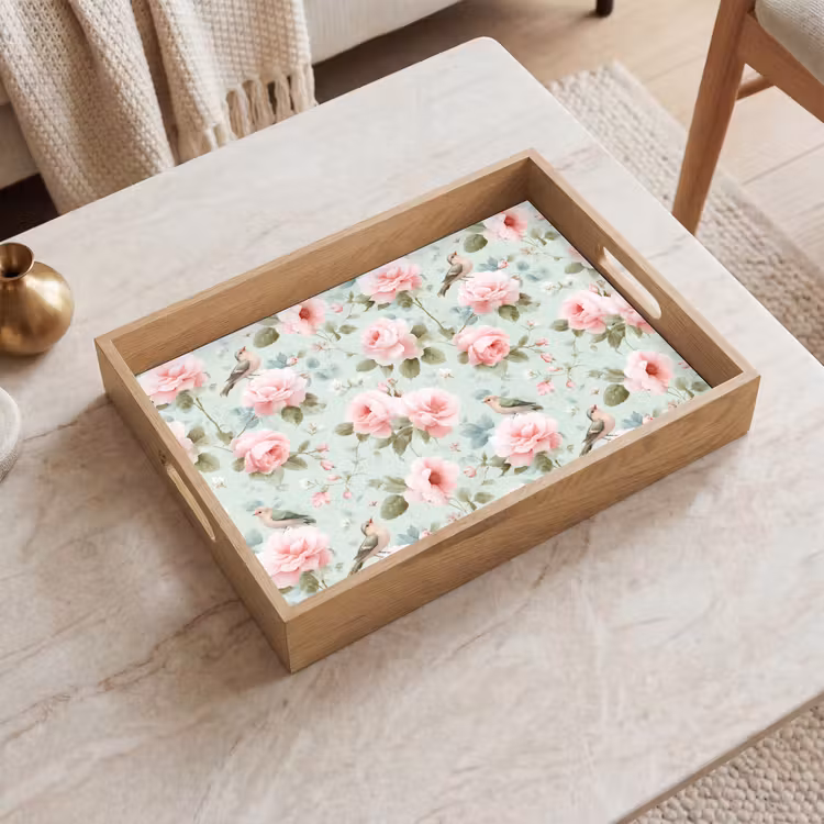 Vassoio - Rose - Uccelli - Pastello - Colorato — 2