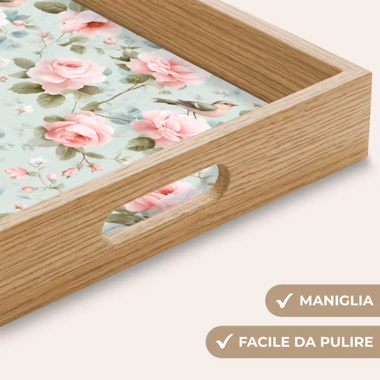 Vassoio - Rose - Uccelli - Pastello - Colorato — 8