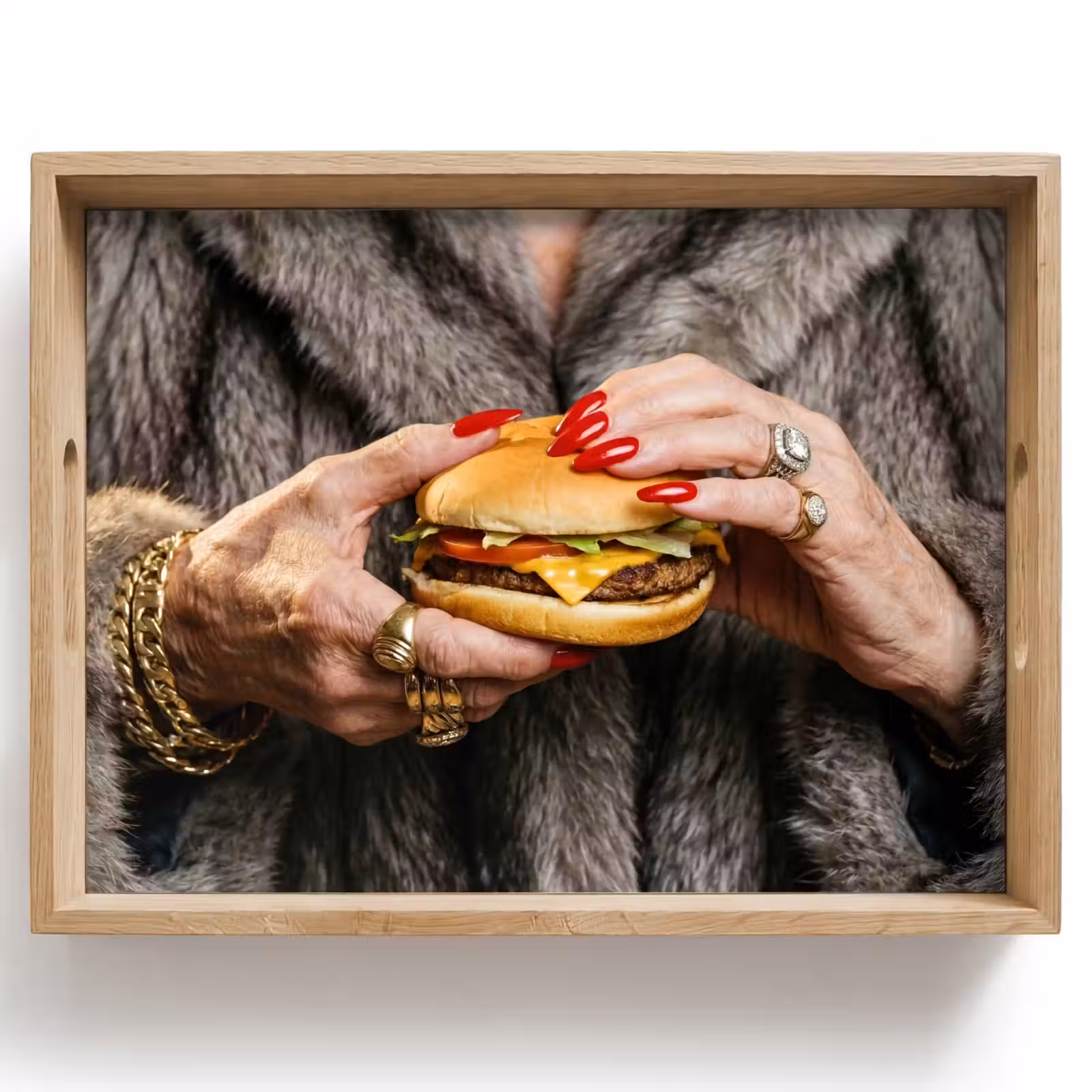 Vassoio - Donna - Hamburger - Pelliccia — 1