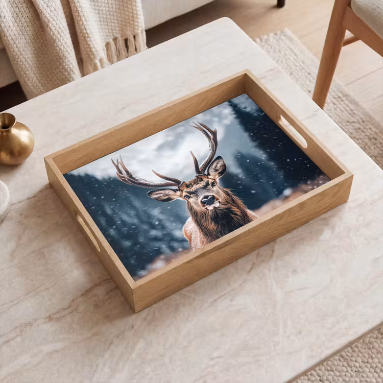 Vassoio - Cervi - Animali - Paesaggio - Inverno - Neve — 2