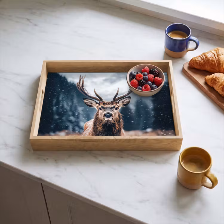 Vassoio - Cervi - Animali - Paesaggio - Inverno - Neve — 3