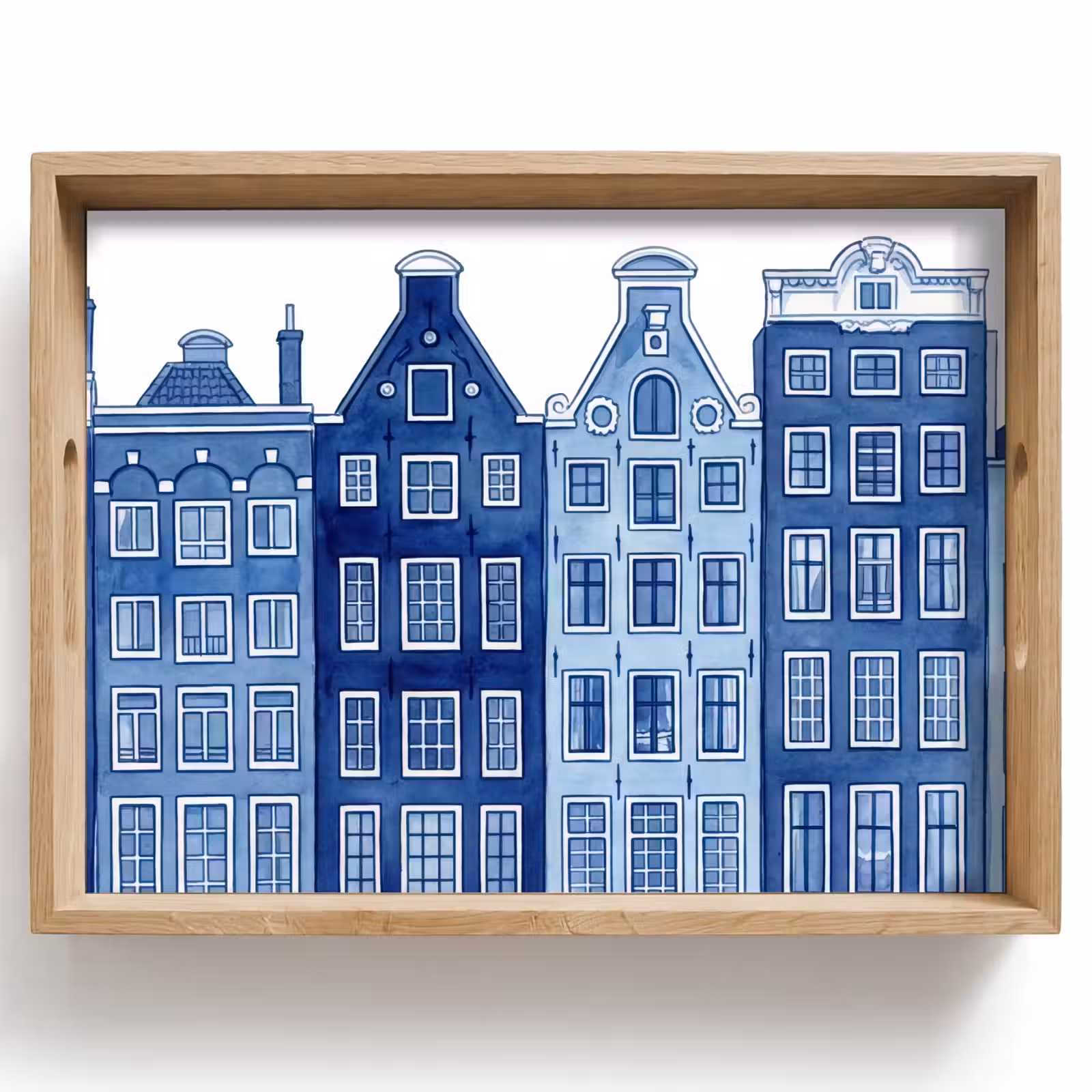 Vassoio - Acquerello - Case sul canale - Delftware — 1