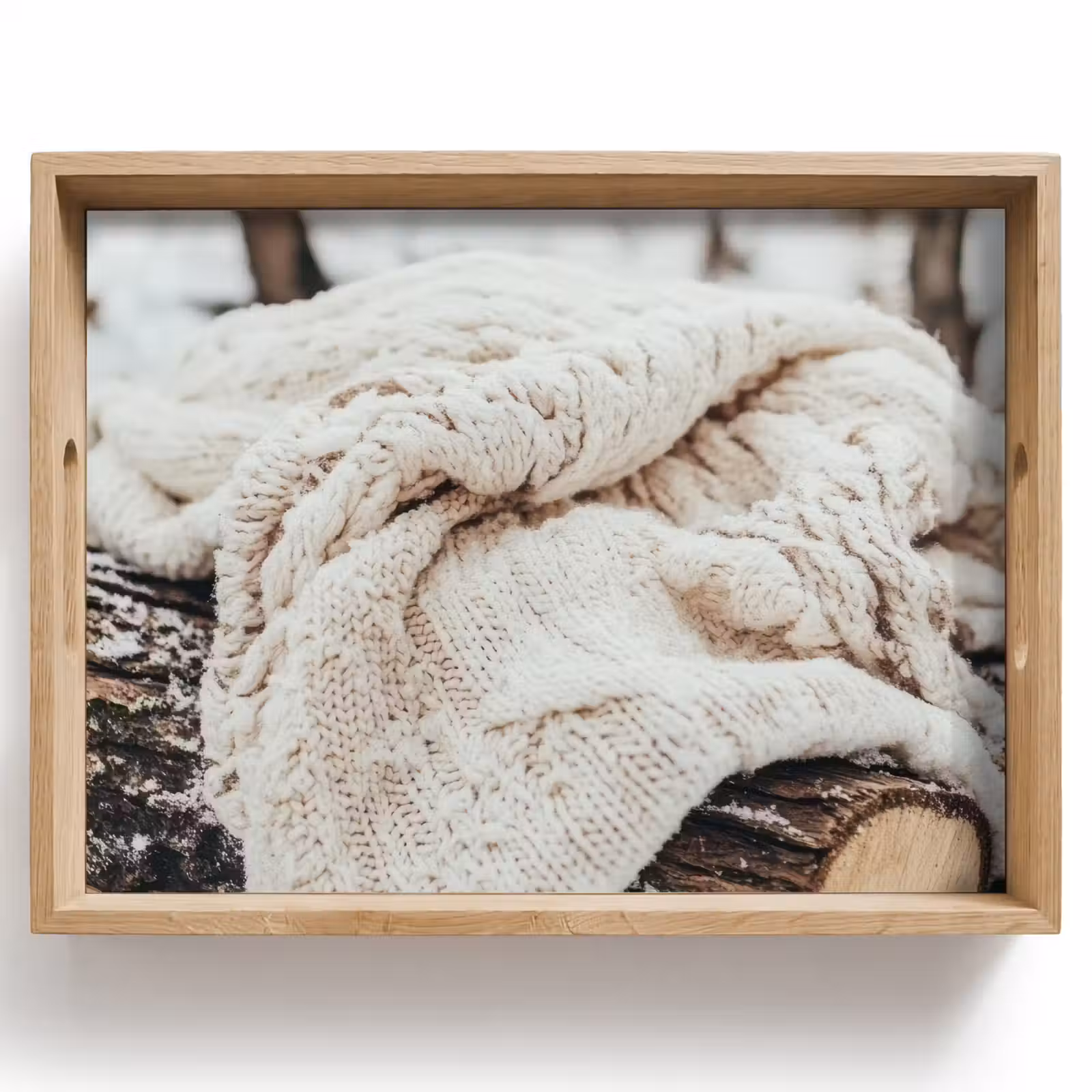 Vassoio - Coperta - Bianco - Ceppo d'albero - Inverno - Neve — 1