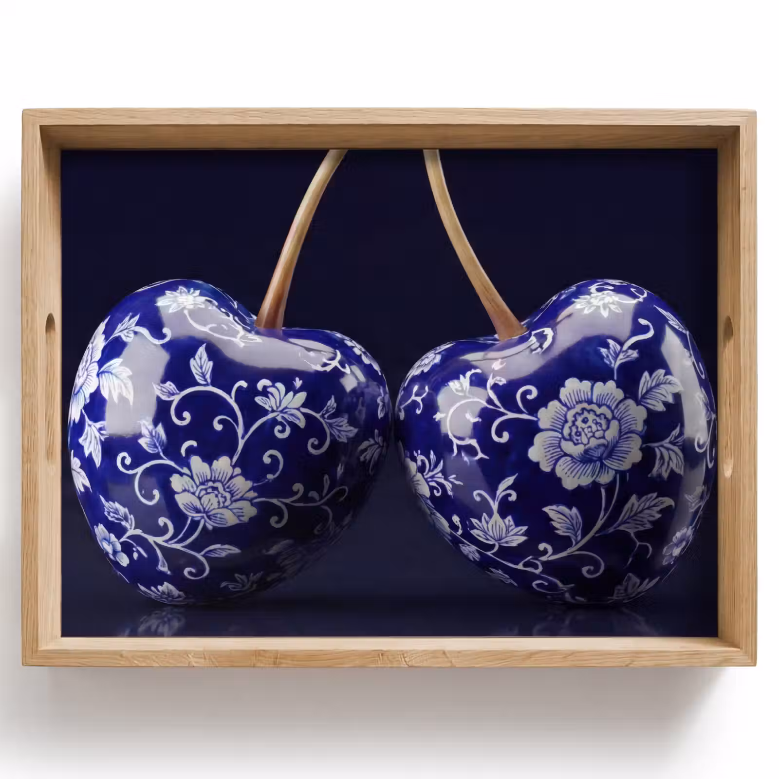 Vassoio - Porcellana - Ciliegia - Delft - Blu — 1