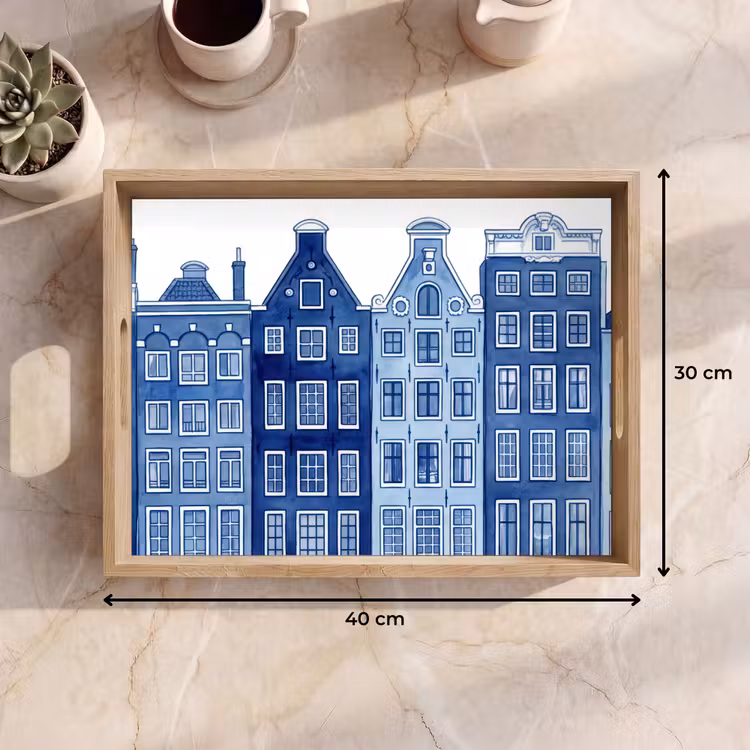Vassoio - Acquerello - Case sul canale - Delftware — 7