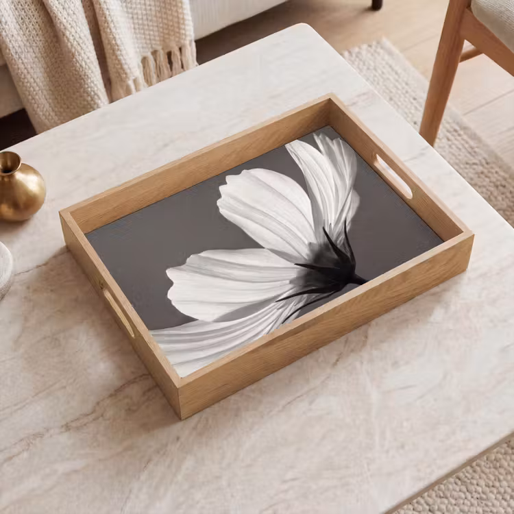 Vassoio - Fiore - Minimalista - Nero - Bianco — 2