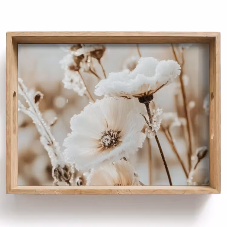Vassoio - Fiori - Inverno - Bianco - Neve - Beige — 1