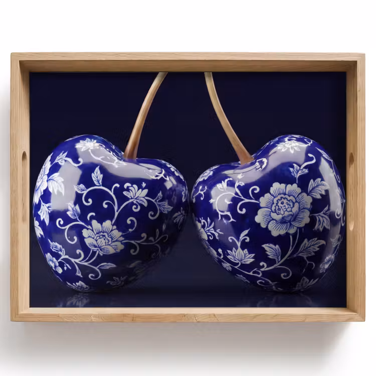 Vassoio - Porcellana - Ciliegia - Delft - Blu — 1