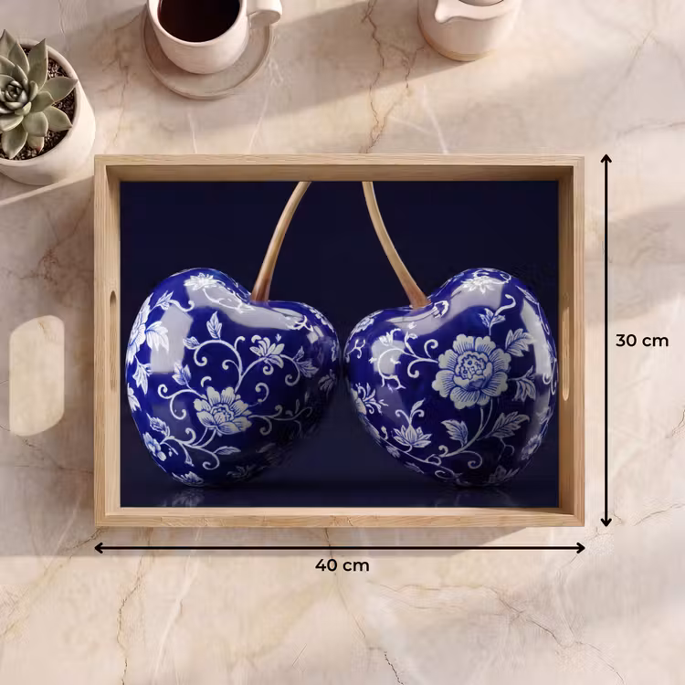 Vassoio - Porcellana - Ciliegia - Delft - Blu — 7