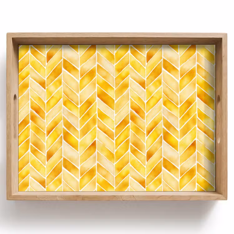 Vassoio - A spina di pesce - Acquerello - Motivi - Giallo dorato — 1