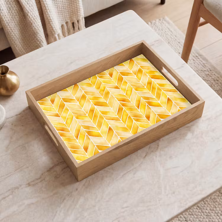 Vassoio - A spina di pesce - Acquerello - Motivi - Giallo dorato — 2