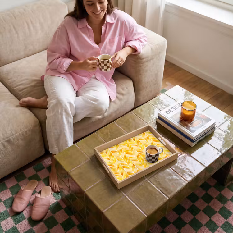 Vassoio - A spina di pesce - Acquerello - Motivi - Giallo dorato — 4