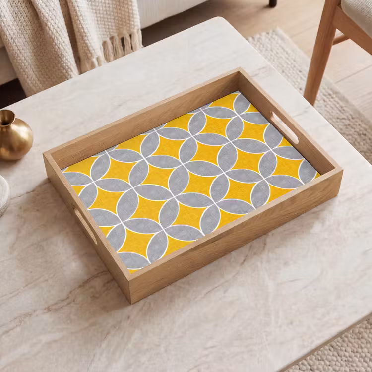 Vassoio - Geometrico - Cerchi - Trama - Grigio - Giallo — 2