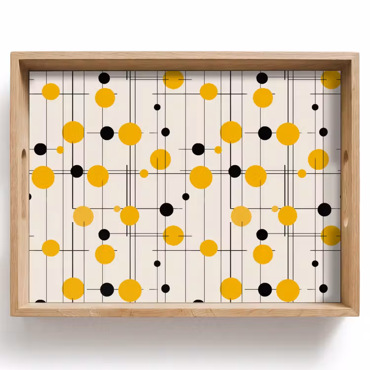 Vassoio - Geometrico - Retrò - Linee - Giallo ocra - Nero — 1